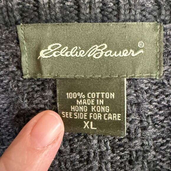 Eddie Bauer Mens Fisherman Sweater XL Pull Over Cable Knit Blue Fishermancore - Picture 2 of 7